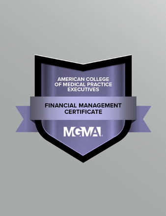 A graphic displaying a digital badge for the American College of Medical Practice Executives' Financial Management Certificate.